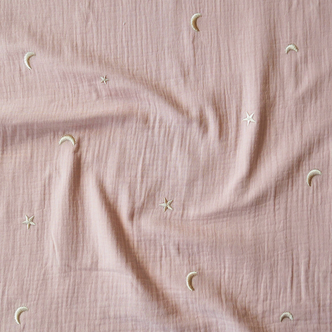 Powder Starry Night Embroidered Cotton Double Gauze Fabric for dressmaking