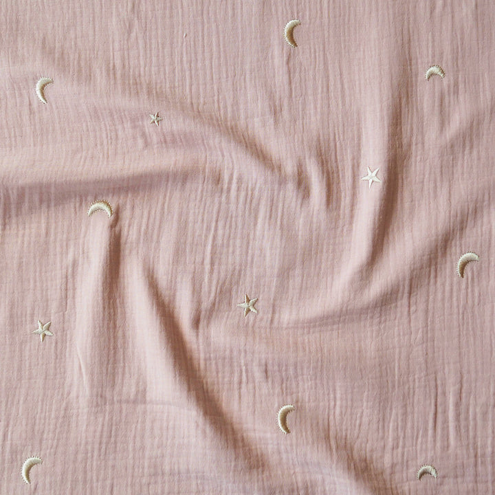 Powder Starry Night Embroidered Cotton Double Gauze Fabric for dressmaking