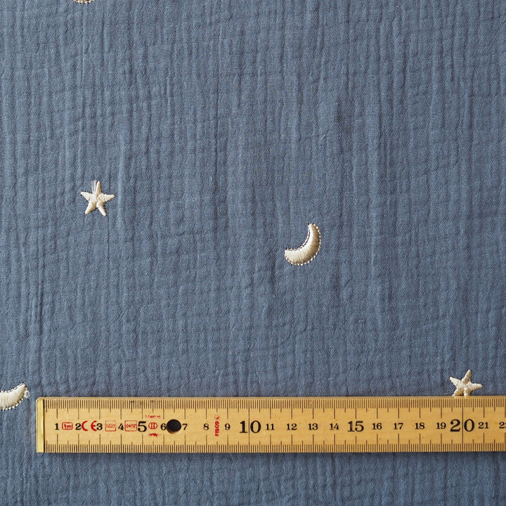River Starry Night Embroidered Cotton Double Gauze Fabric for dressmaking
