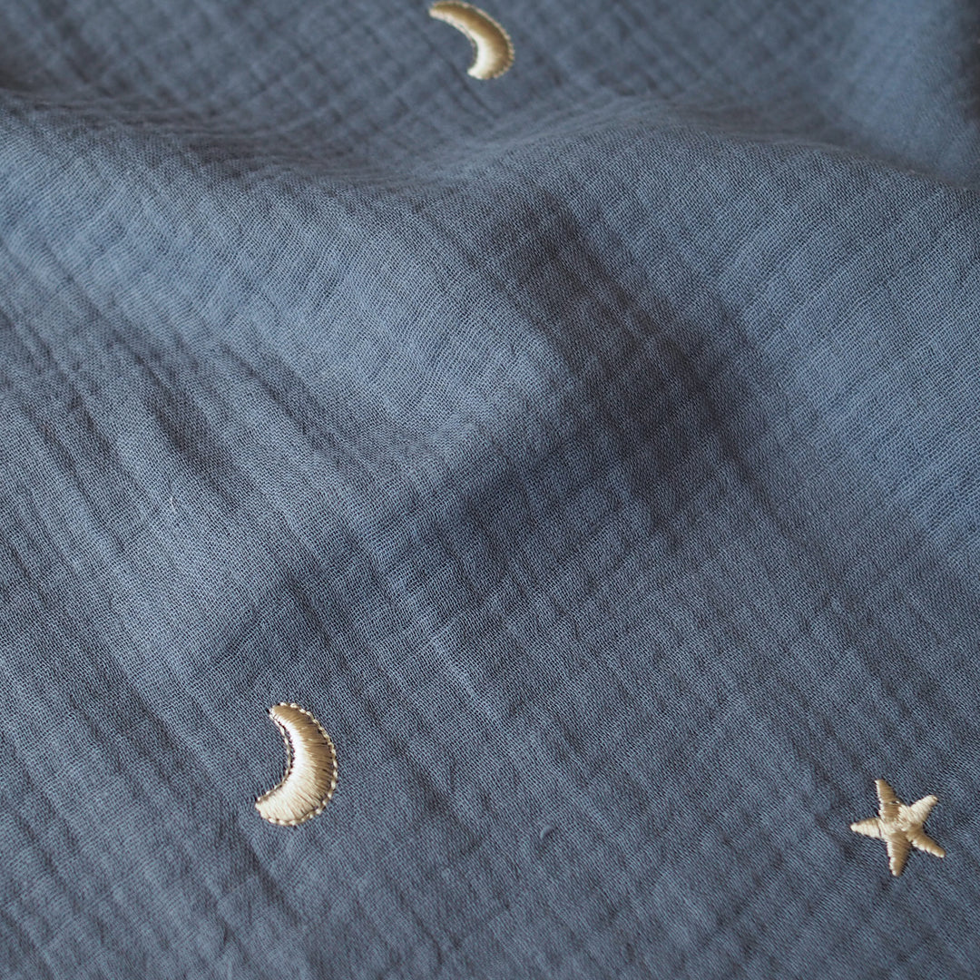 River Starry Night Embroidered Cotton Double Gauze Fabric for dressmaking