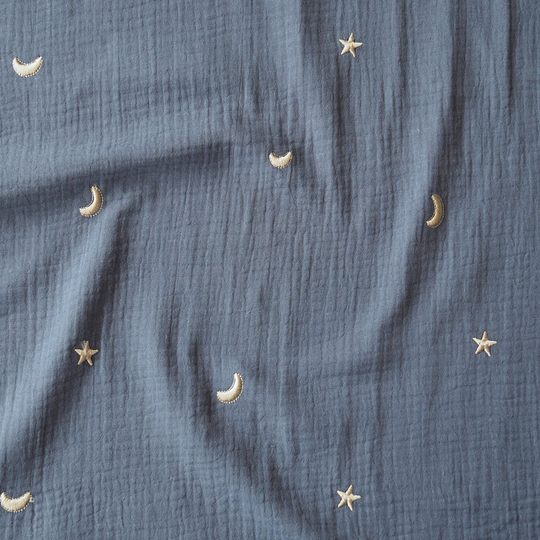 River Starry Night Embroidered Cotton Double Gauze Fabric for dressmaking