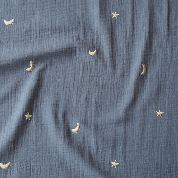 River Starry Night Embroidered Cotton Double Gauze Fabric for dressmaking