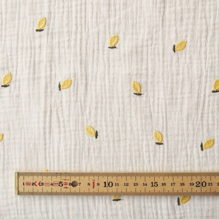 Lemon Drop Embroidered Cotton Double Gauze Fabric for dressmaking