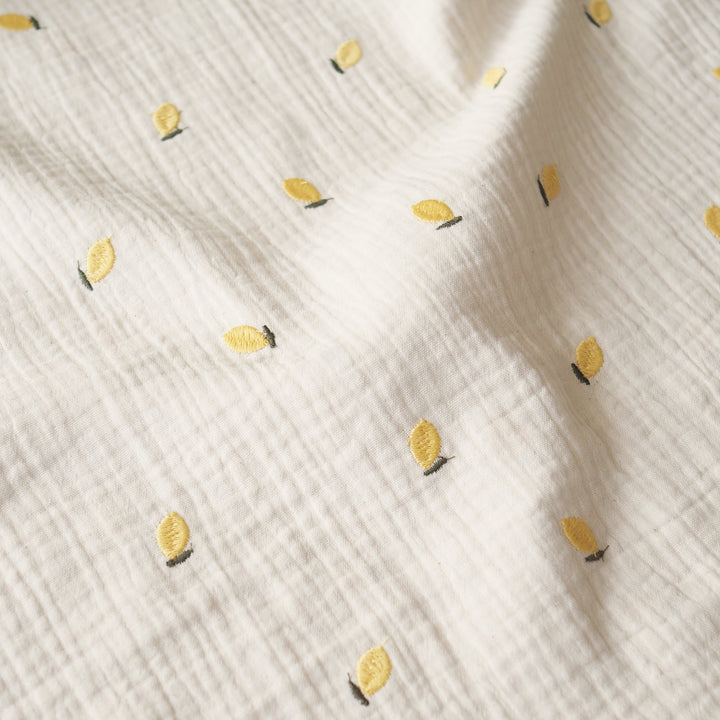 Lemon Drop Embroidered Cotton Double Gauze Fabric for dressmaking