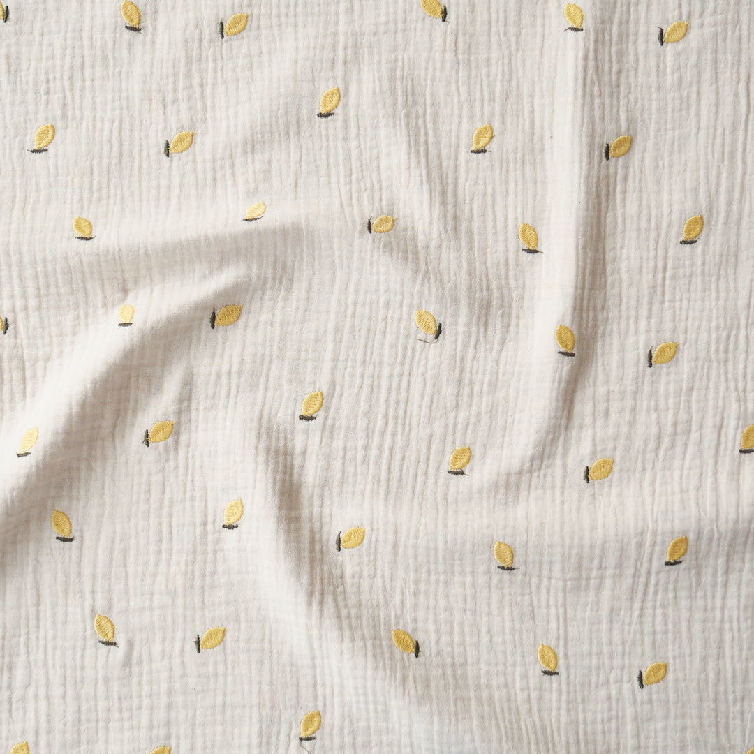 Lemon Drop Embroidered Cotton Double Gauze Fabric for dressmaking