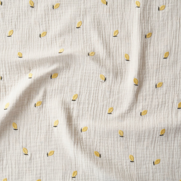 Lemon Drop Embroidered Cotton Double Gauze Fabric for dressmaking