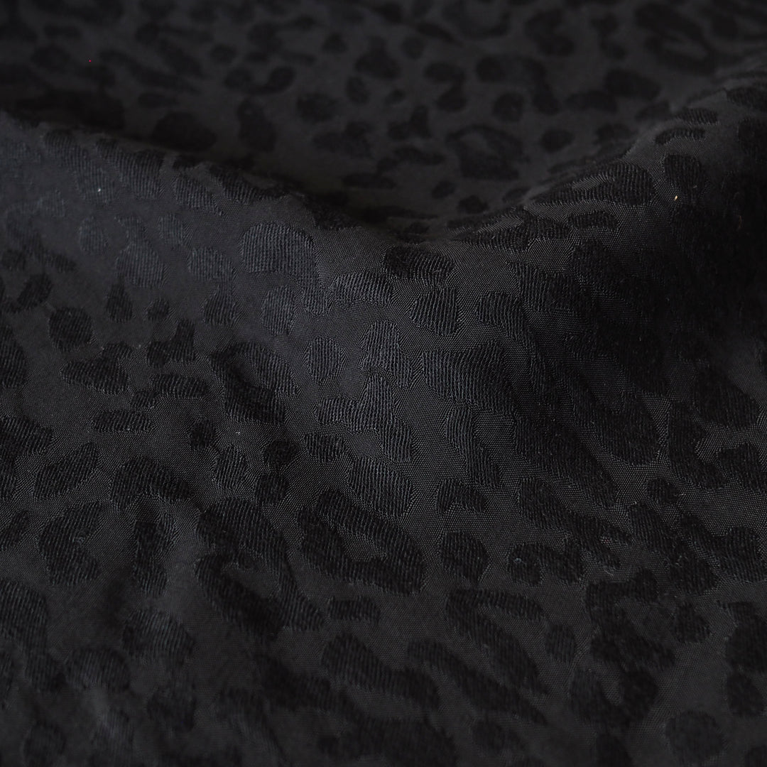 Black Leopard Viscose Jacquard Fabric for dressmaking