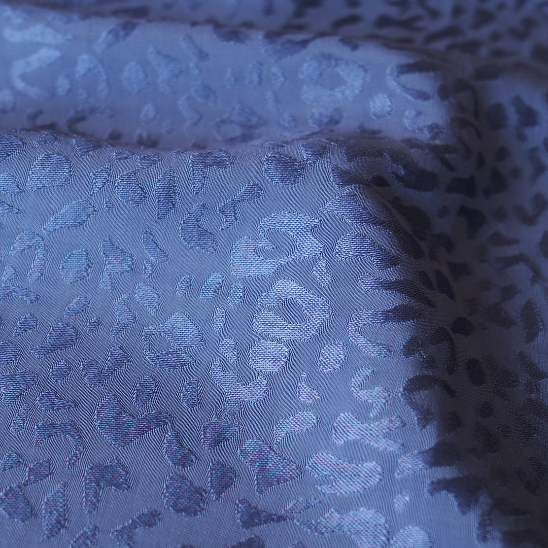 Periwinkle Leopard Viscose Jacquard Fabric for dressmaking