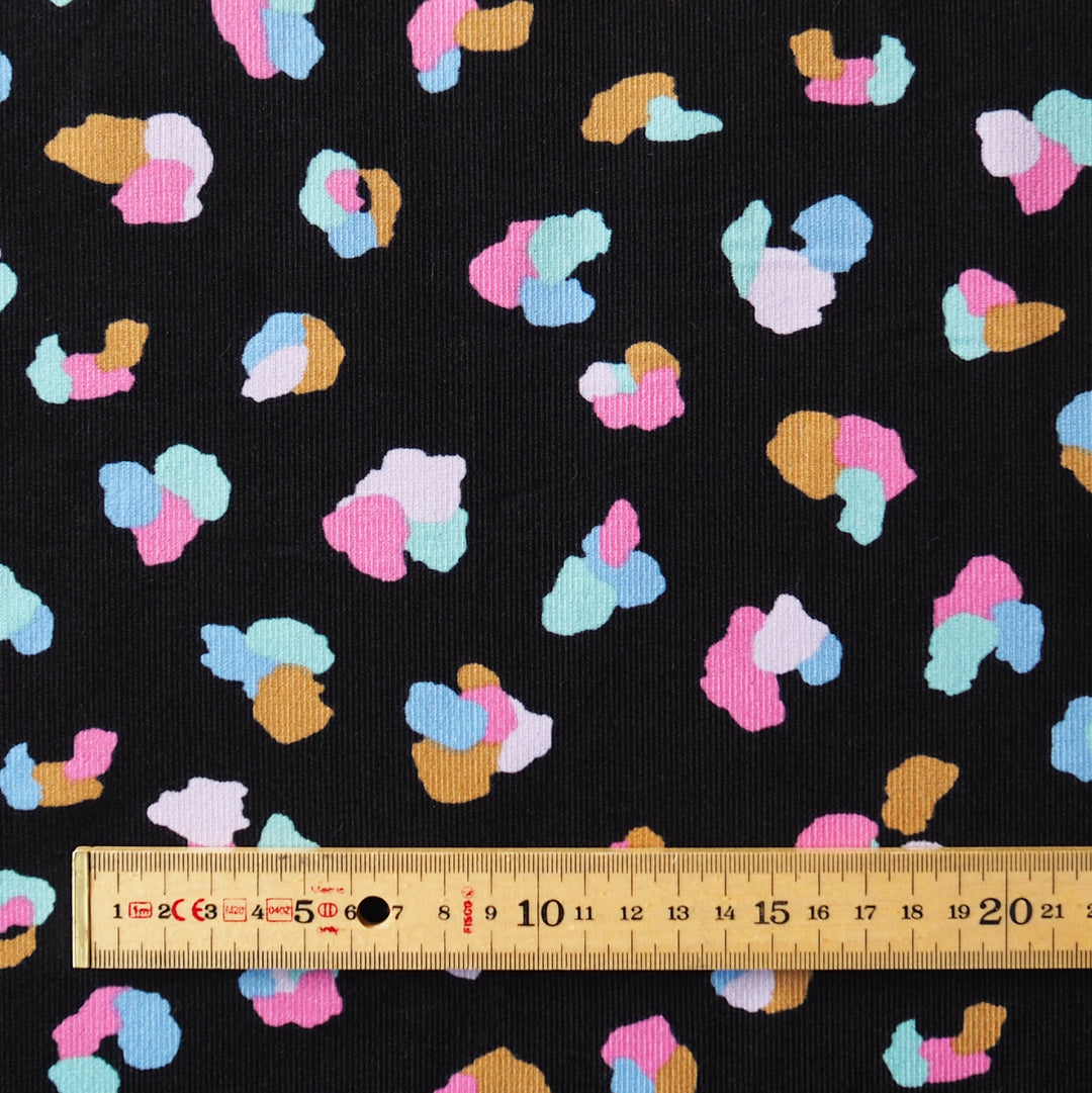 Black Cheetah Cotton Babycord Fabric for dressmaking