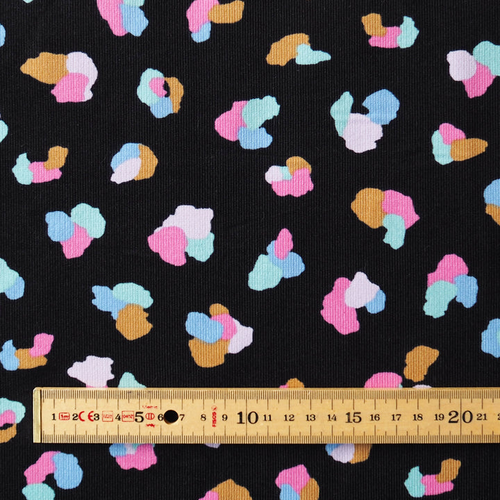 Black Cheetah Cotton Babycord Fabric for dressmaking