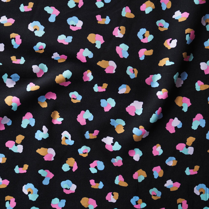 Black Cheetah Cotton Babycord Fabric for dressmaking