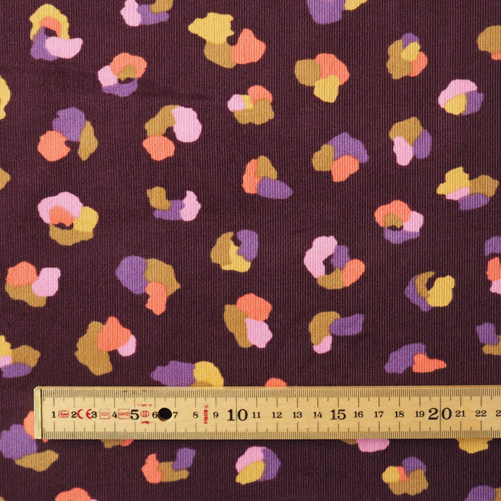 Burgundy Cheetah Cotton Babycord Fabric for dressmaking