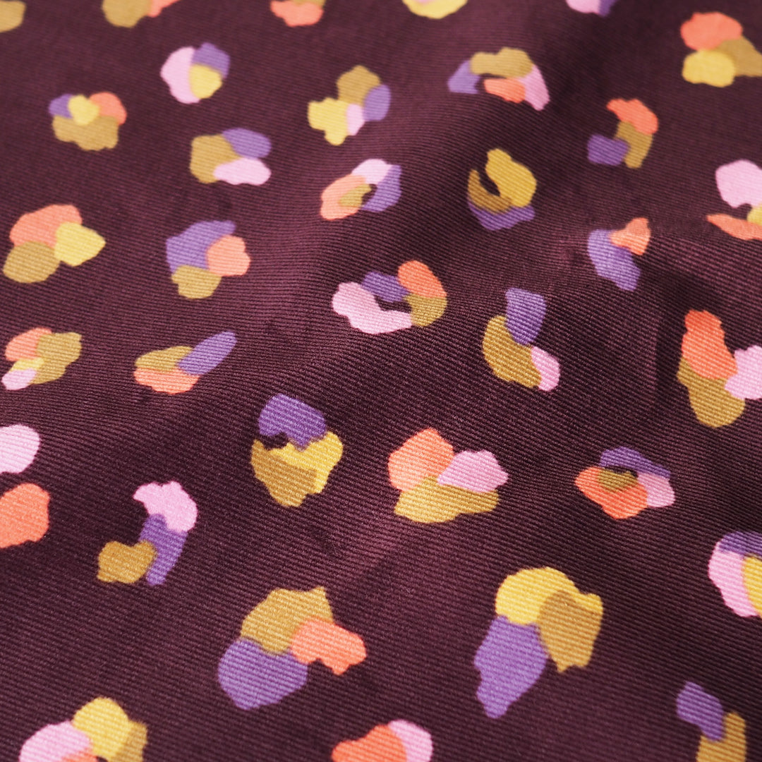 Burgundy Cheetah Cotton Babycord Fabric for dressmaking