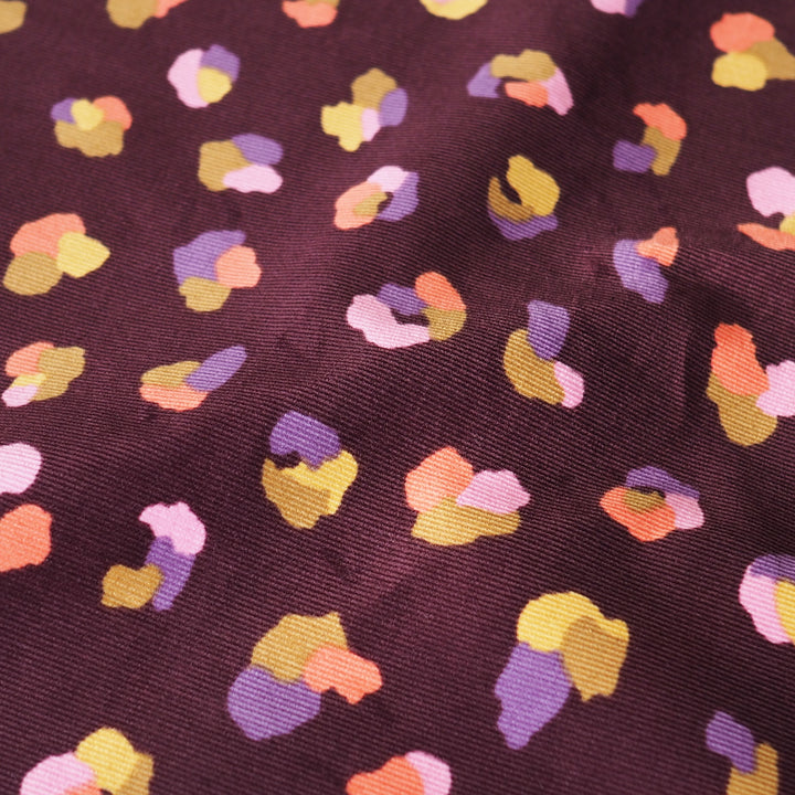 Burgundy Cheetah Cotton Babycord Fabric for dressmaking