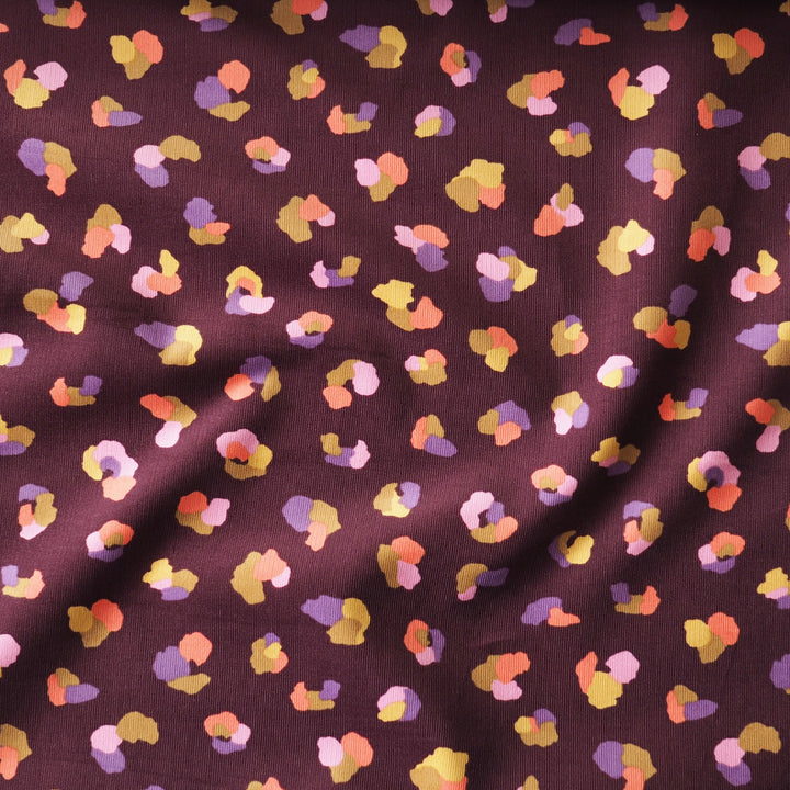 Burgundy Cheetah Cotton Babycord Fabric for dressmaking
