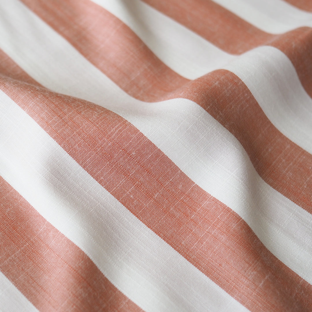 Soft Red Wide Stripe Yarn Dyed Viscose Fabric for dressmaking
