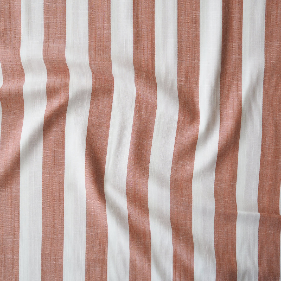 Soft Red Wide Stripe Yarn Dyed Viscose Fabric for dressmaking
