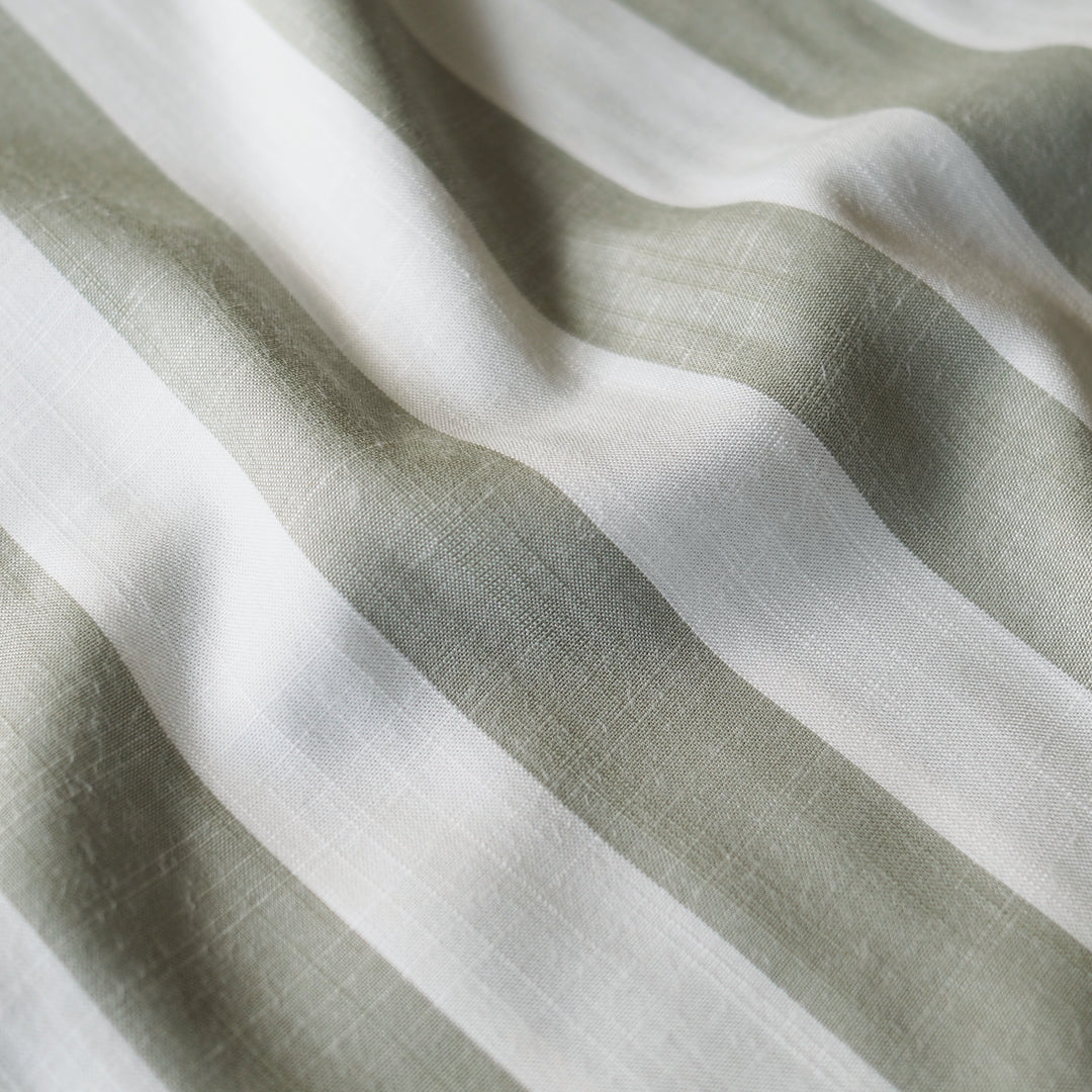 Soft Green Wide Stripe Yarn Dyed Viscose Fabric for dressmaking