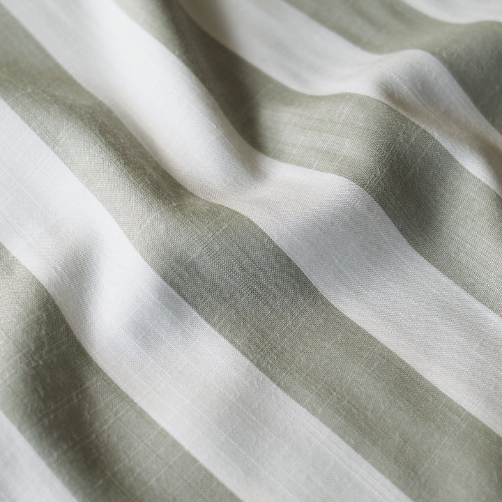 Soft Green Wide Stripe Yarn Dyed Viscose Fabric for dressmaking