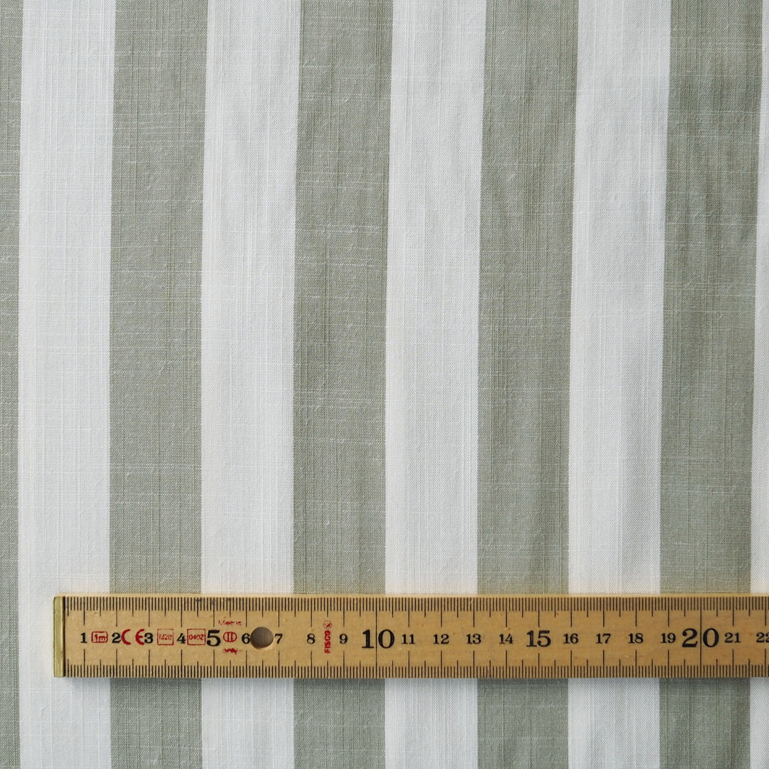 Soft Green Wide Stripe Yarn Dyed Viscose Fabric for dressmaking