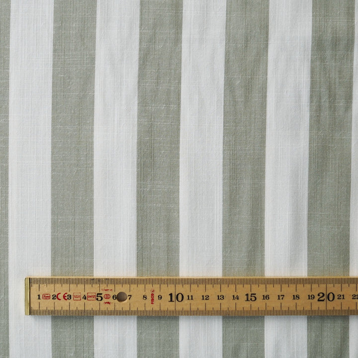 Soft Green Wide Stripe Yarn Dyed Viscose Fabric for dressmaking