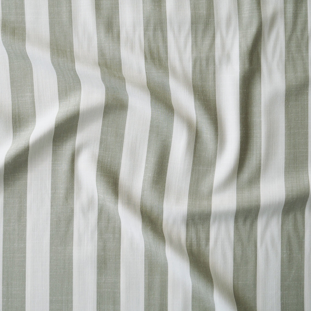 Soft Green Wide Stripe Yarn Dyed Viscose Fabric for dressmaking