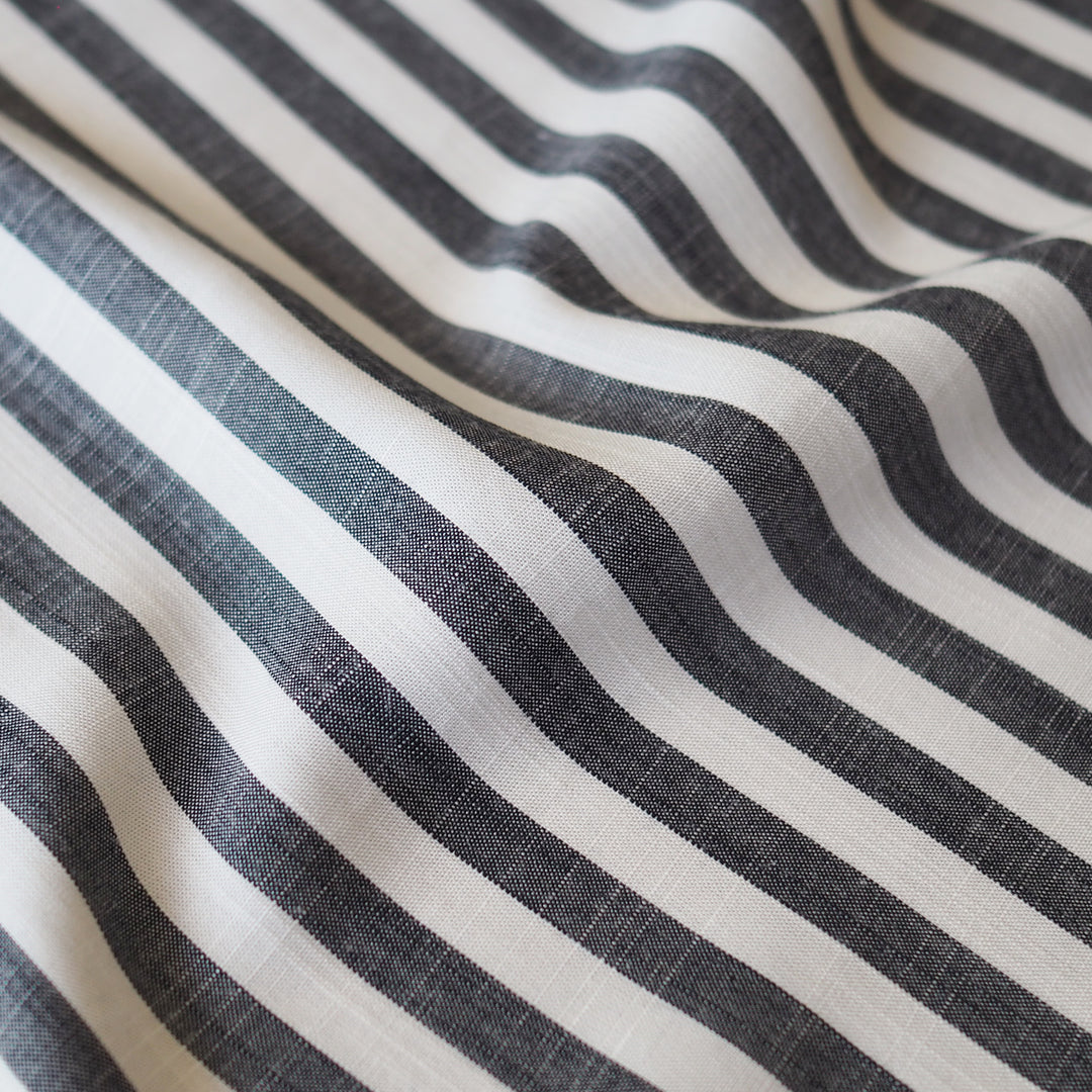 Soft Charcoal Narrow Stripe Yarn Dyed Viscose Fabric for dressmaking