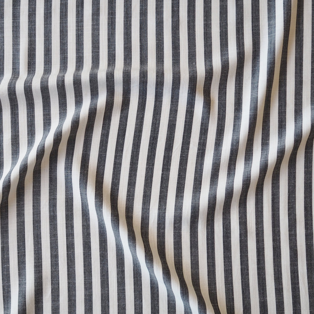 Soft Charcoal Narrow Stripe Yarn Dyed Viscose Fabric for dressmaking