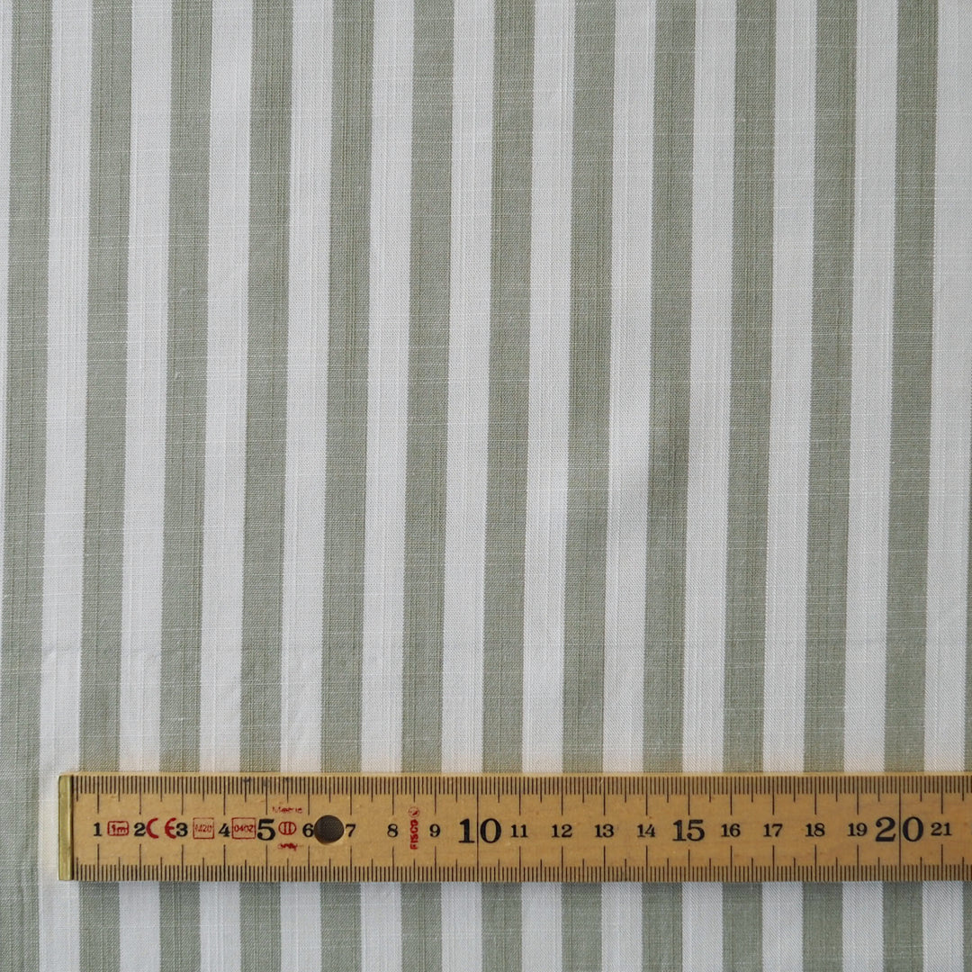 Soft Green Narrow Stripe Yarn Dyed Viscose Fabric for dressmaking