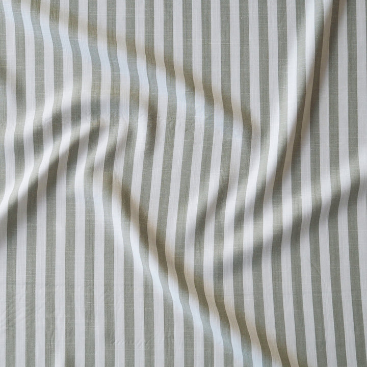 Soft Green Narrow Stripe Yarn Dyed Viscose Fabric for dressmaking