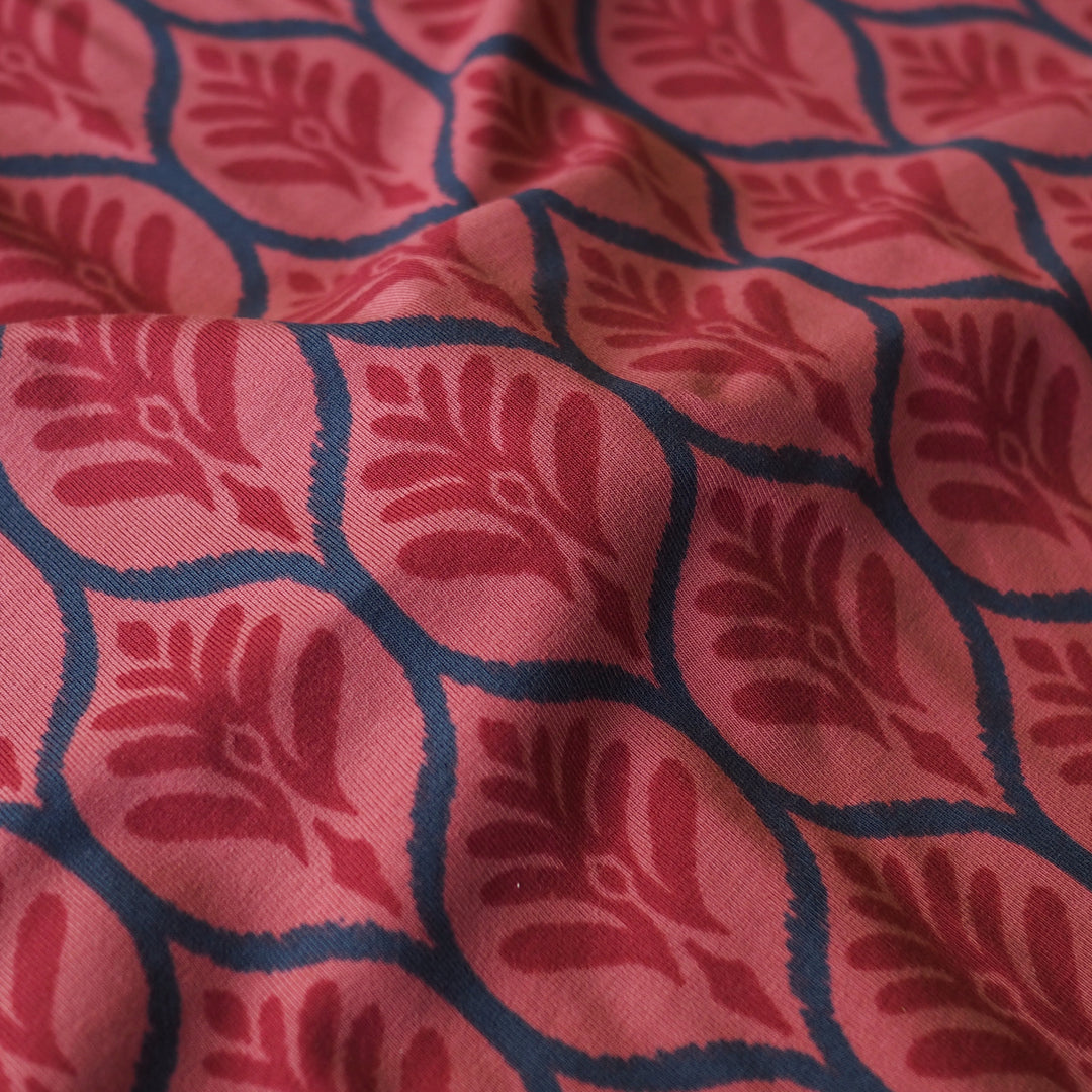 Scandi Floral Tile Cotton Jersey Fabric for dressmaking