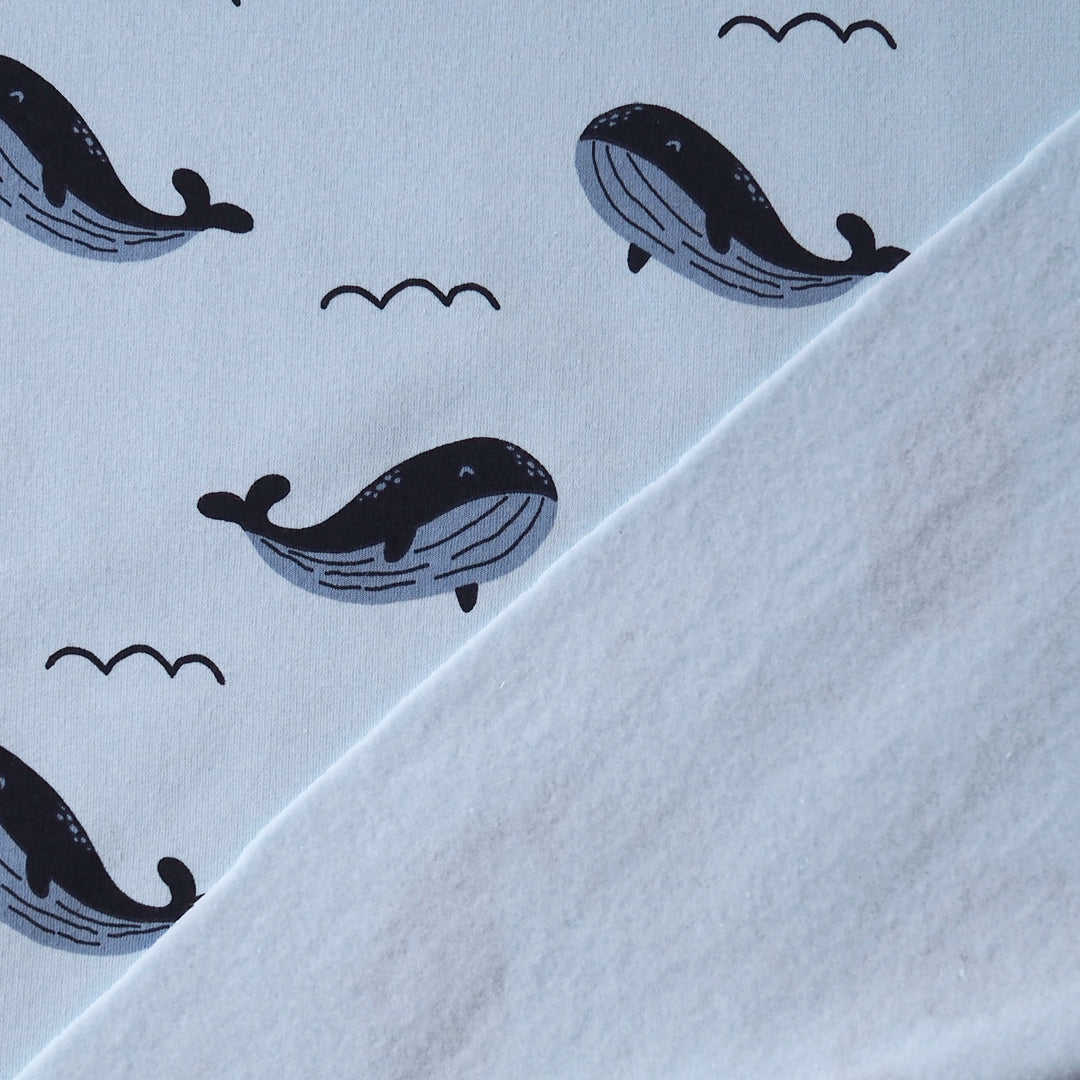 Whale Waves Fleeceback Sweatshirt Fabric for dressmaking