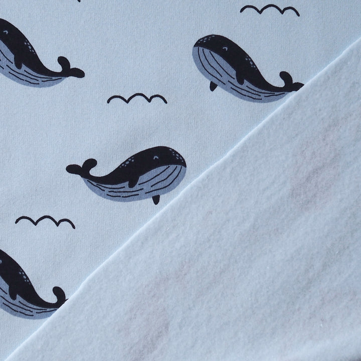 Whale Waves Fleeceback Sweatshirt Fabric for dressmaking