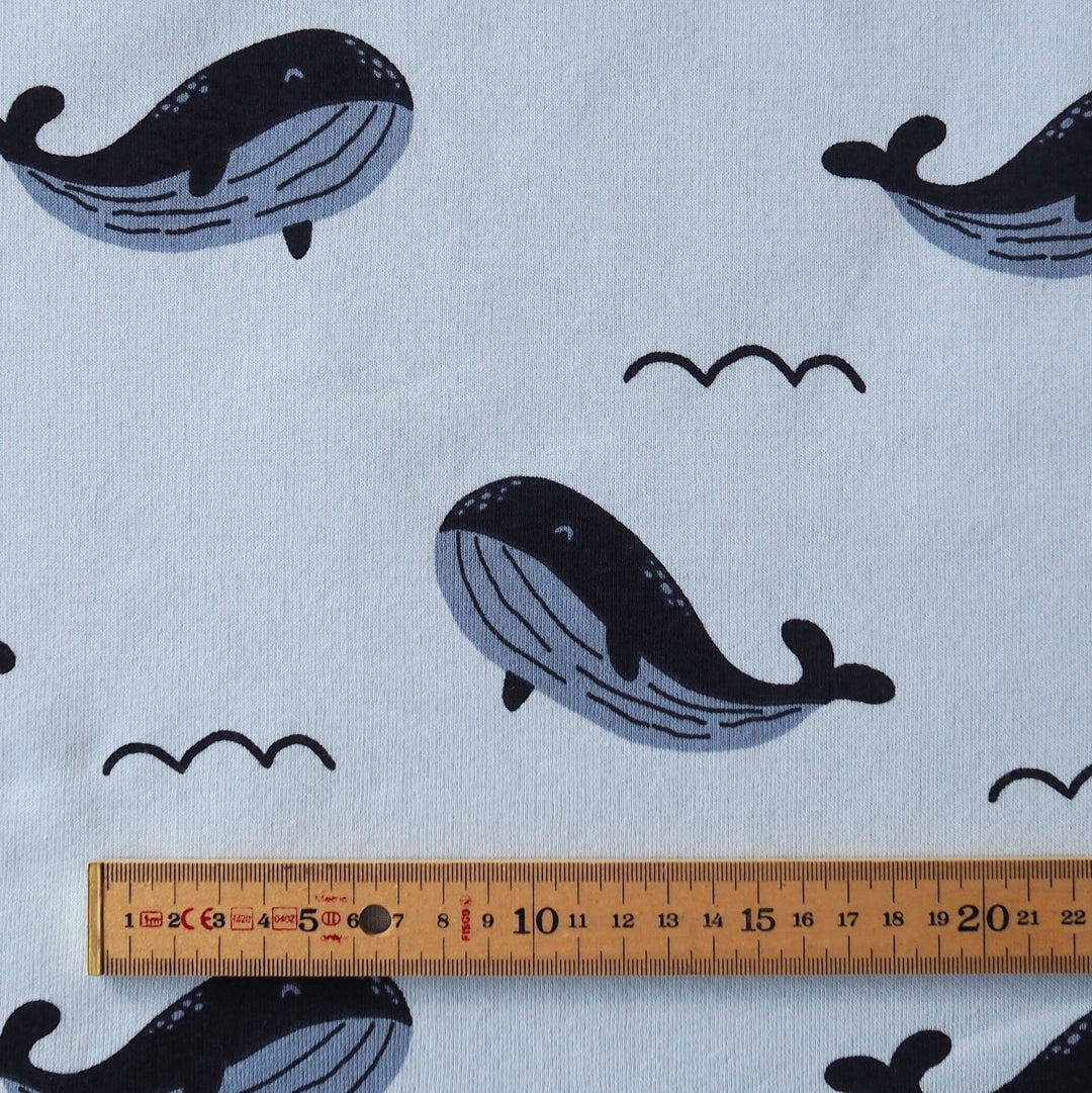 Whale Waves Fleeceback Sweatshirt Fabric for dressmaking