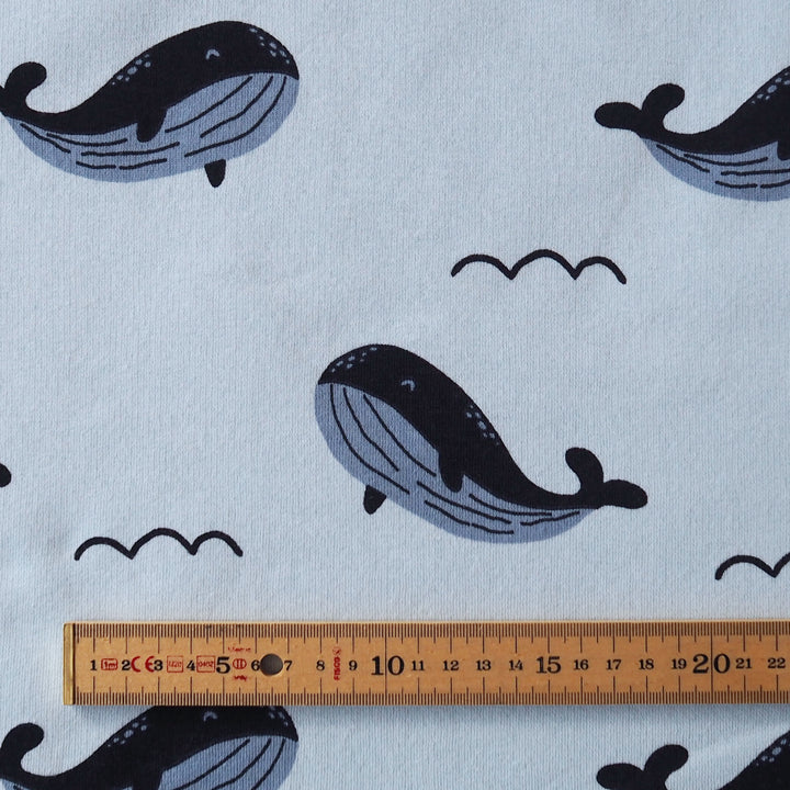 Whale Waves Fleeceback Sweatshirt Fabric for dressmaking