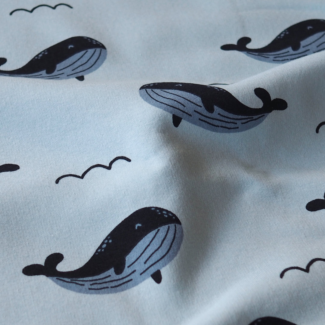Whale Waves Fleeceback Sweatshirt Fabric for dressmaking