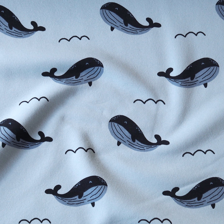 Whale Waves Fleeceback Sweatshirt Fabric for dressmaking