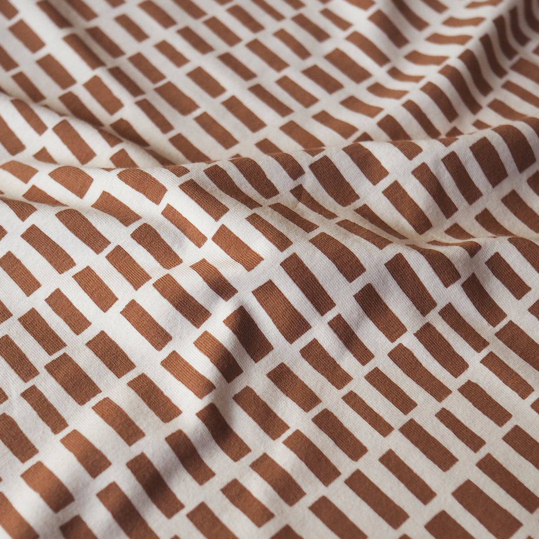 Toasted Grid Organic Cotton Jersey Fabric for dressmaking