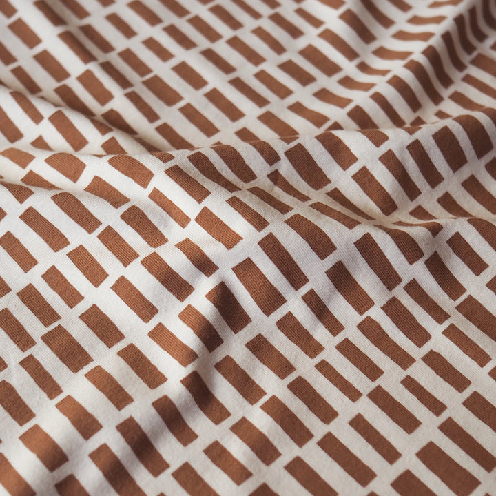 Toasted Grid Organic Cotton Jersey Fabric for dressmaking