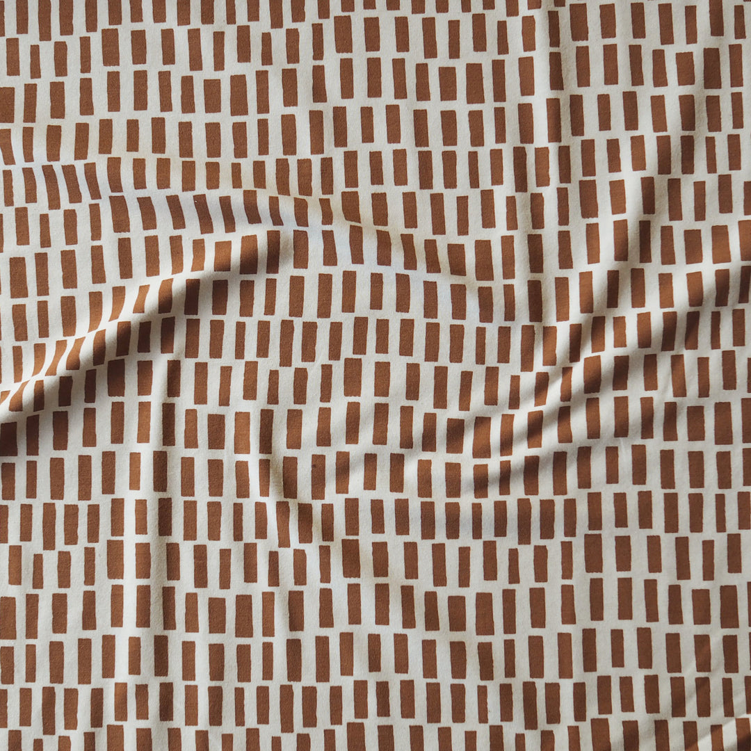 Toasted Grid Organic Cotton Jersey Fabric for dressmaking