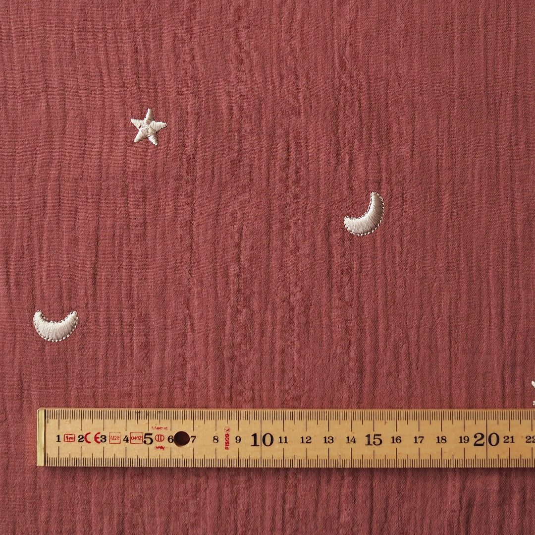 Russet Starry Night Embroidered Cotton Double Gauze Fabric for dressmaking