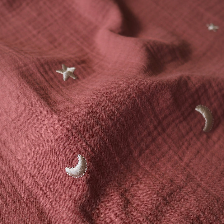 Russet Starry Night Embroidered Cotton Double Gauze Fabric for dressmaking