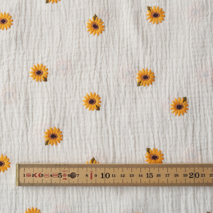 Sunflower Scatter Embroidered Cotton Double Gauze Fabric for dressmaking