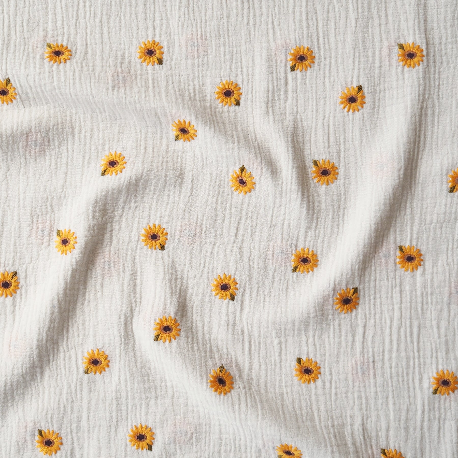 Sunflower Scatter Embroidered Cotton Double Gauze Fabric Guthrie Ghani sunflower-scatter-embroidered-cotton-double-gauze-fabric-guthrie-ghani