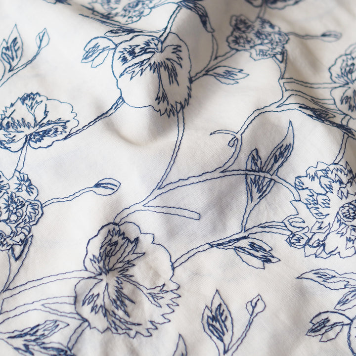 Willow Floral Embroidered Cotton Poplin Fabric for dressmaking