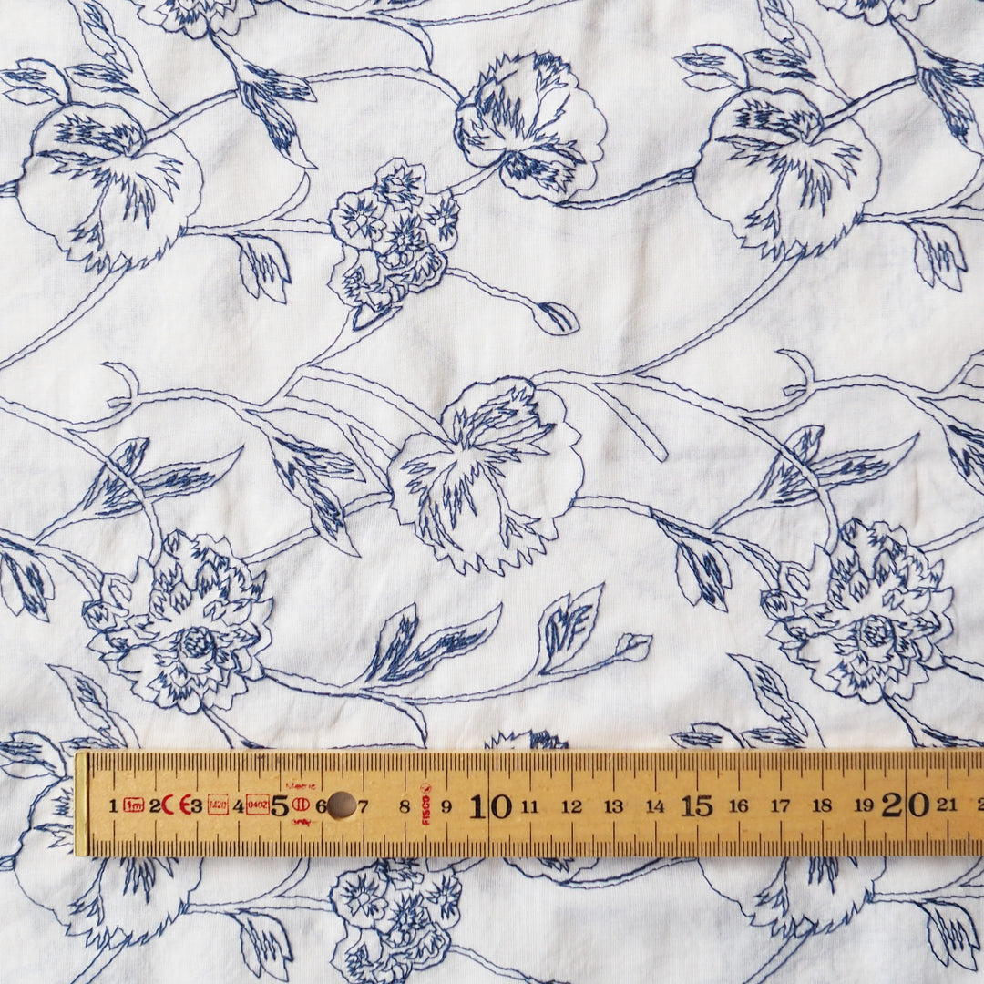 Willow Floral Embroidered Cotton Poplin Fabric for dressmaking