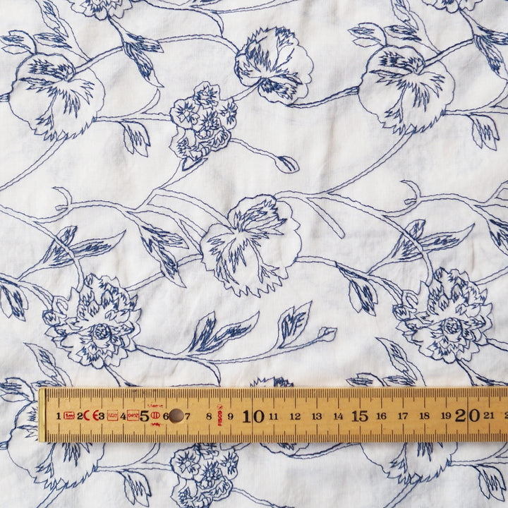 Willow Floral Embroidered Cotton Poplin Fabric for dressmaking