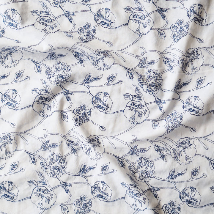 Willow Floral Embroidered Cotton Poplin Fabric for dressmaking