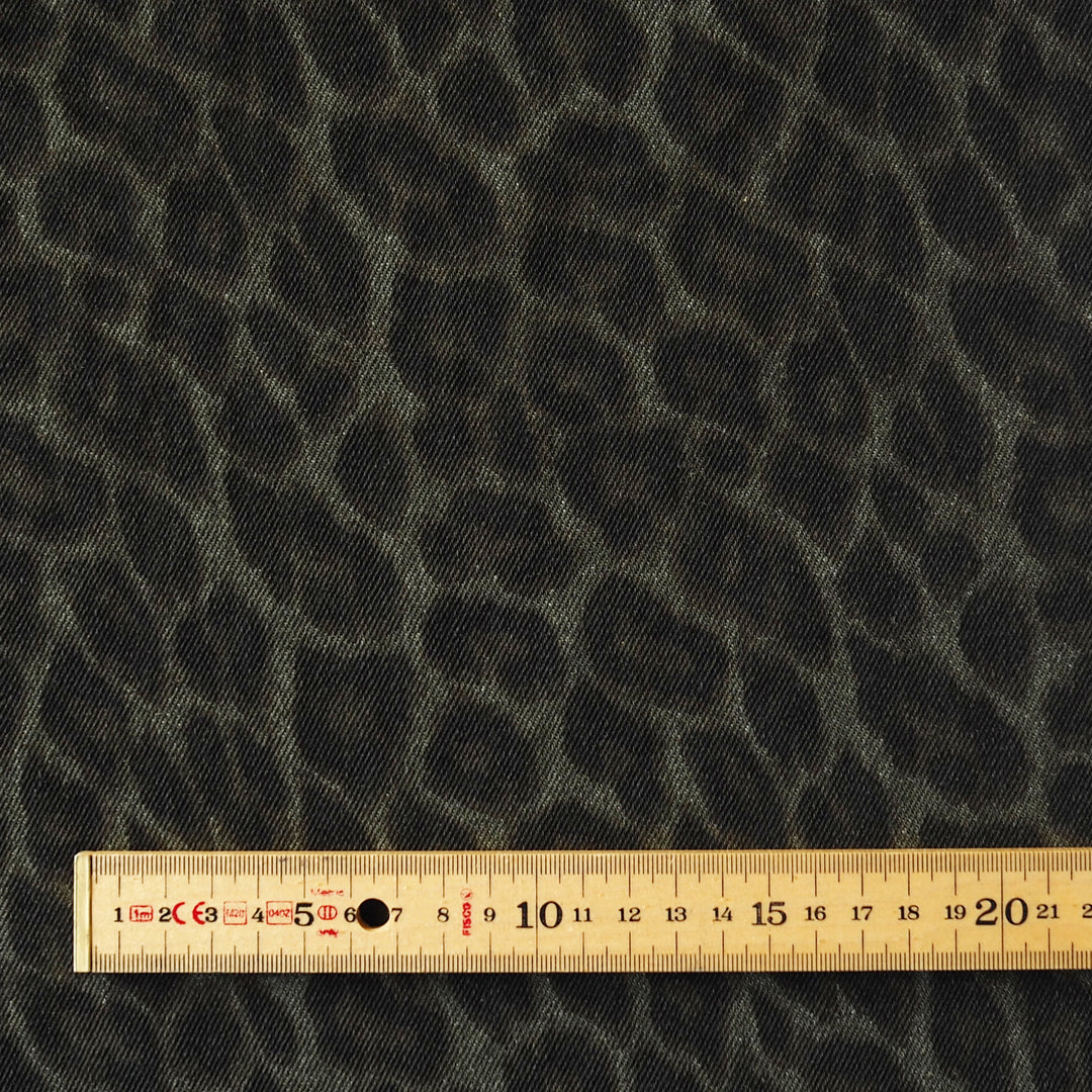 Olive Leopard Print Rigid Cotton Denim Fabric for dressmaking