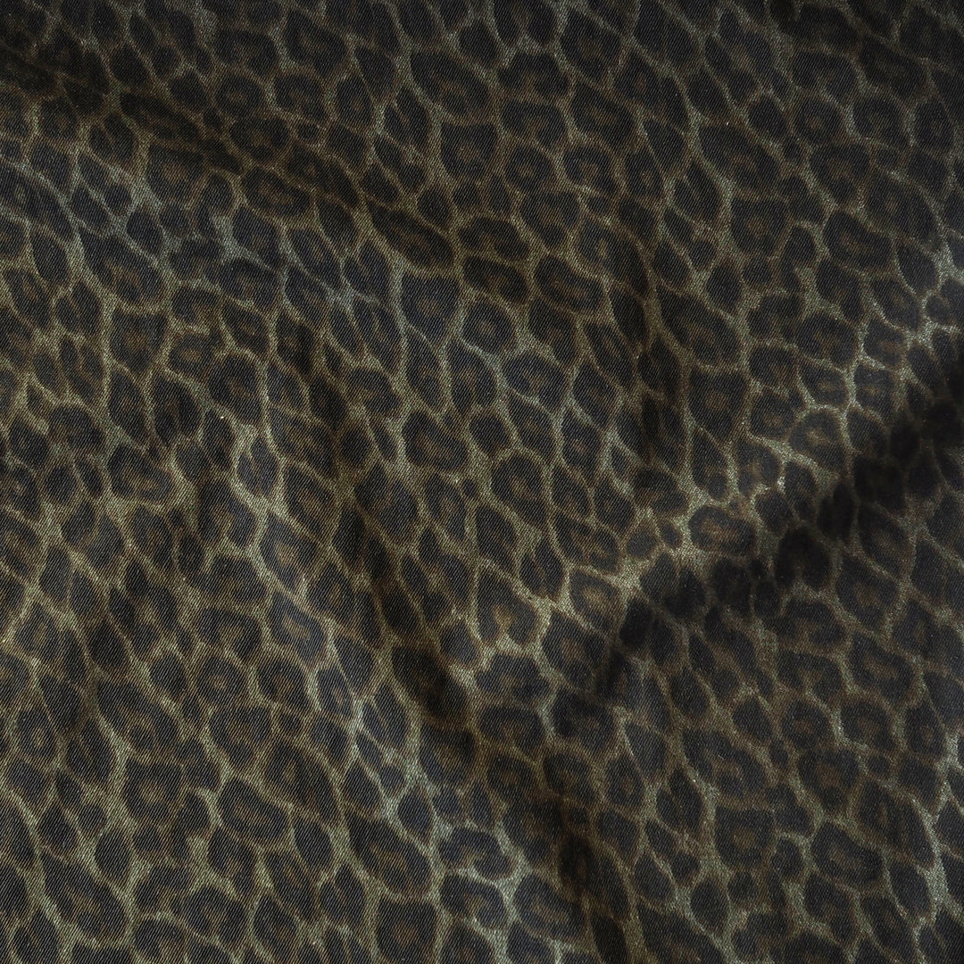 Olive Leopard Print Rigid Cotton Denim Fabric for dressmaking